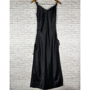Victoria Secret Black Satin Long Nightgown Lingerie Lace Up Sides S